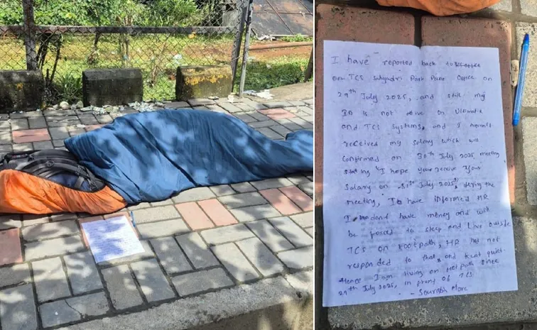 TCS Employee Sleeping Outside The Pune Office Due To Not Been Credited Salary