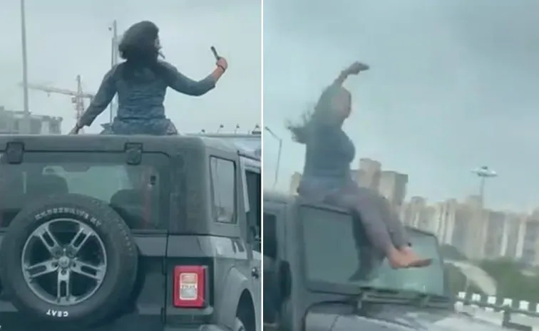 Girl Crazy Stunt on Car Sunroof Viral Then This Happend