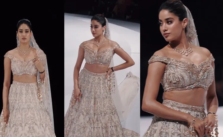 Janhvi Kapoor dazzling look in ivory-gold at Gaurav Gupta bridal show