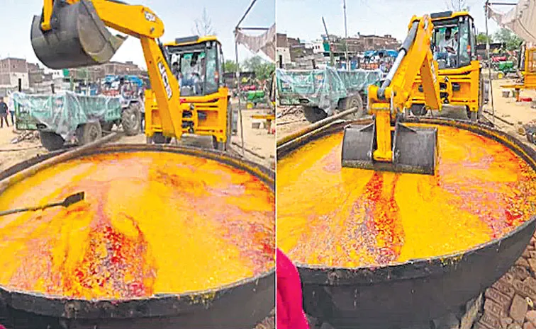 JCB machine being used to stir dal makhani in a large vessel went viral on social media