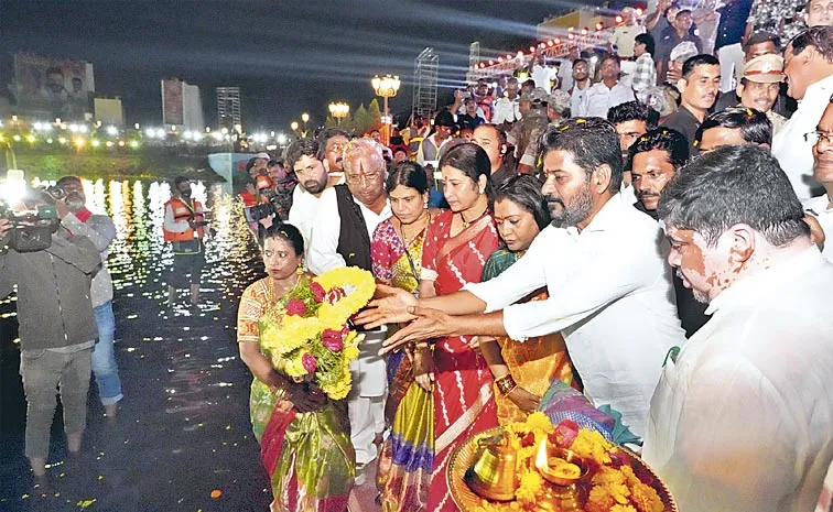 Telangana CM Revanth Reddy inaugurates Batukamma Kunta Lake in Hyderabad