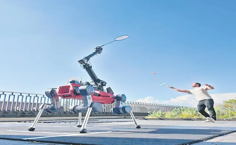 AI-powered robot dog plays badminton against humans