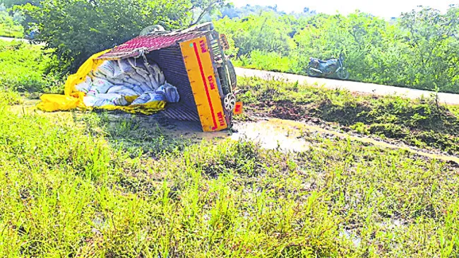 వేరుశనగ విత్తనాల డీసీఎం బోల్తా