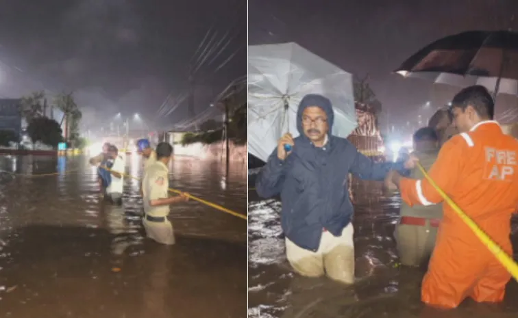 విజయవాడలో భారీ వర్షం.. ట్రావెల్స్‌ బస్సుకు తప్పిన ప్రమాదం