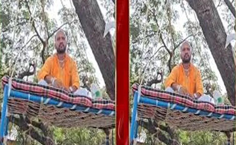 Maharashtra Man Vijay Chauhan Hangs Cot from Tree, Demands ST Status for Banjara