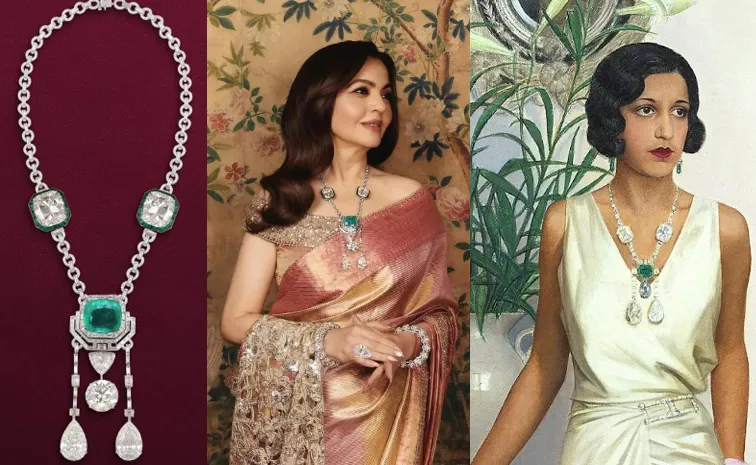 Nita Ambani emerald and diamond sautoir homage to Maharani of Indores necklace