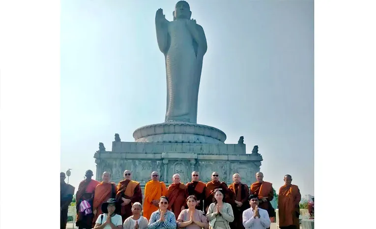 Thai Buddhist Monks Visit Hussainsagar Buddha Statue