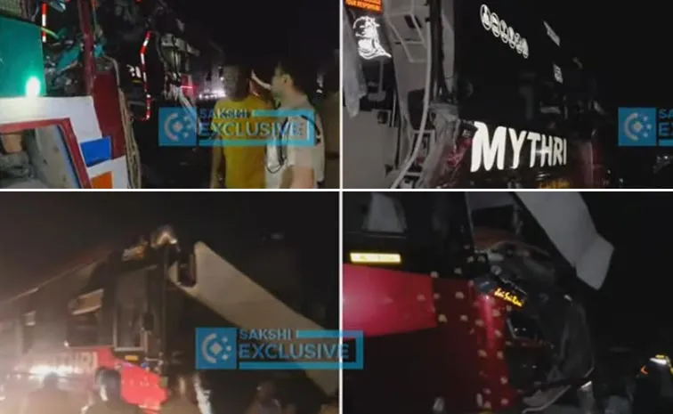 Lorry Hits Travel Bus In Nandyal District