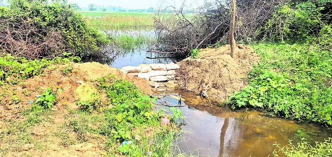 చెరువు కట్టను తెగ్గొట్టిన భూ ఆక్రమణదారులు