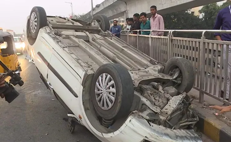 Hyderabad: Car Overturned On The Begumpet Flyover
