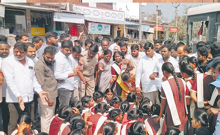 Students staged a protest on the Hyderabad Srisailam National Highway 