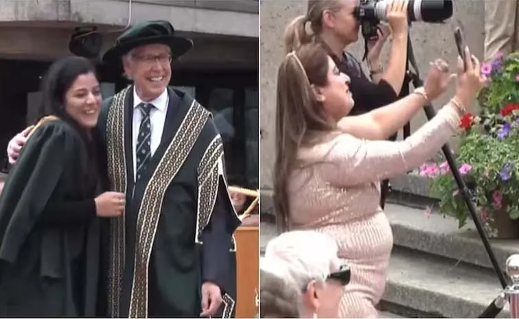 mothers energetic cheer for daughter convocation ceremony in Canada