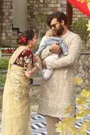 Varun Tej, Lavanya Tripathi Attend Wedding with Son Vaayuv17