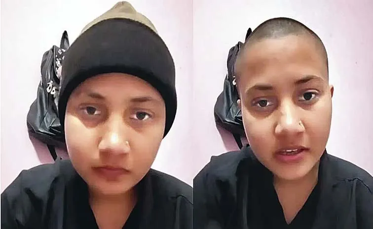 A video of a woman revealing that she shaved her head 