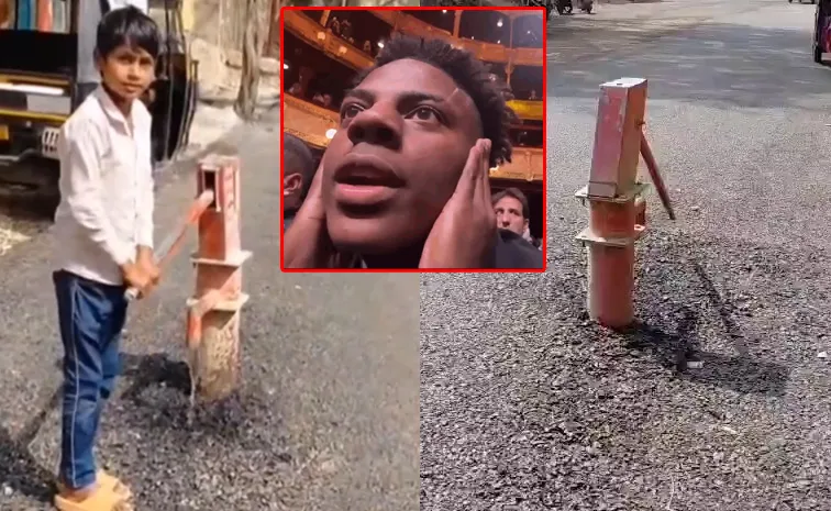 రోడ్డు మధ్యలో బోరింగ్‌ పంపు.. వీడియో వైరల్‌