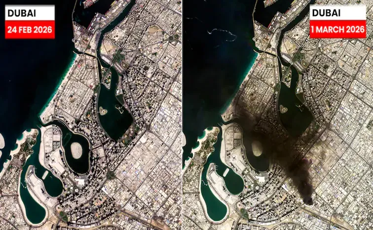 Satellite Pics Show Black Smoke Over Dubai Skyline with Iran Attacks