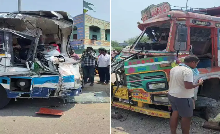 Lorry Hits RTC Bus In Nizamabad District