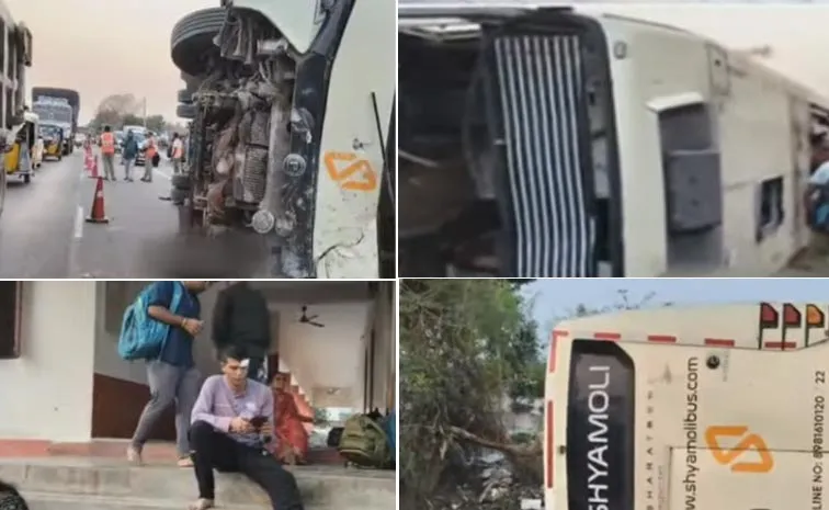 Anakapalli District: Private Travels Bus Overturns