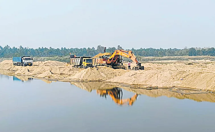 Illegal sand mining with machinery from Uttarandhra to Rayalaseema