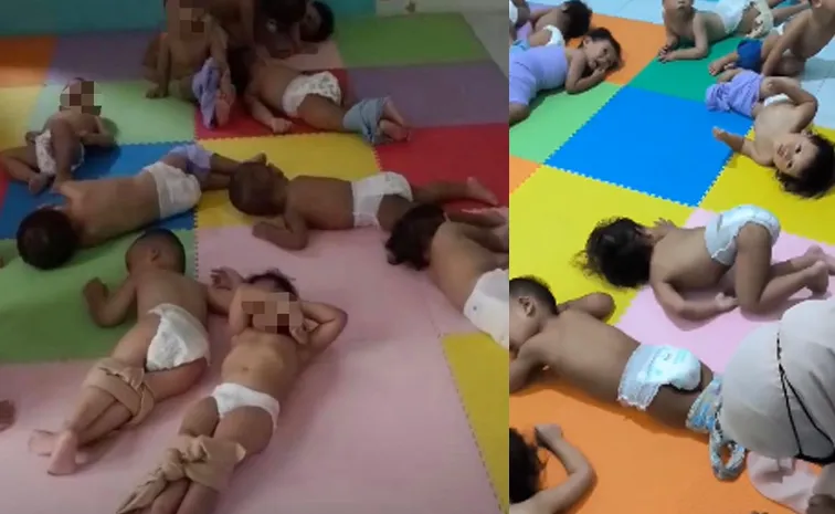 చిన్నారుల కాళ్లు, చేతులు, కట్టేసి : డేకేర్‌ సెంటర్‌లో అమానుషం