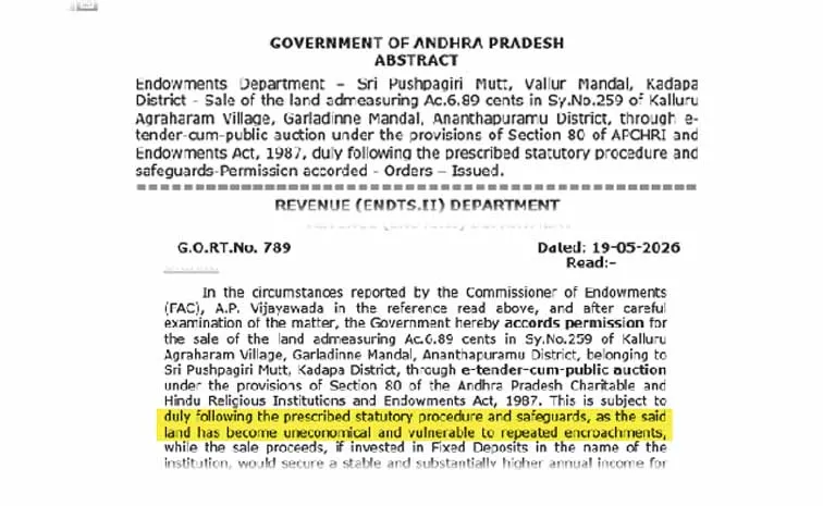 Endowment lands for sale in Anantapur district