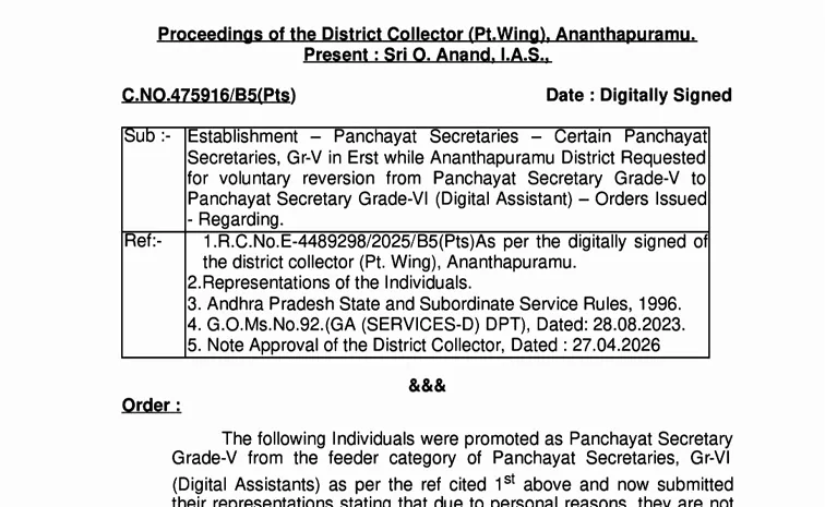 Representation Submitted by Promoted Panchayat Secretaries