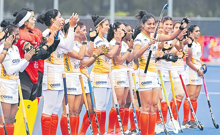 India in the semi finals of the Womens Nations Cup hockey tournament