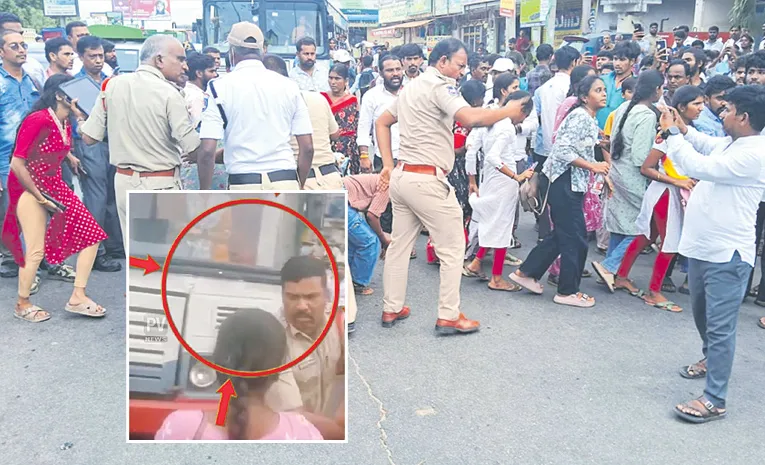 విద్యార్థులపై చేయిచేసుకున్న సీఐ రవికుమార్‌ 