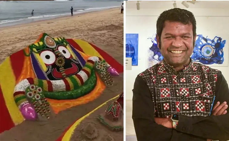 Sand sculpture of Lord Jagannath with 100 miniature chariots by Sudarsan Pattnaik mesmerizes devotees