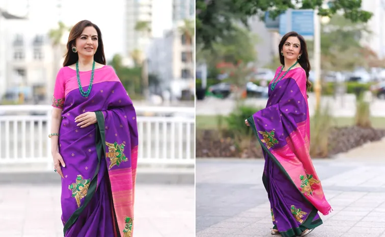 fashion: Nita Ambani stuns in a regal purple and pink silk saree 