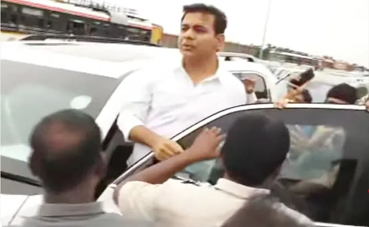 కేటీఆర్‌ వాహనాన్ని అడ్డుకున్న పోలీసులు.. పరిస్థితి ఉద్రిక్తం