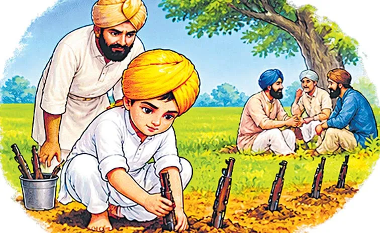పొలంలో తుపాకులు నాటిన బాలుడు
