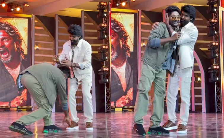 Suhas Touch Foot Tamil Actor Soori In Mandadi Audio Launch