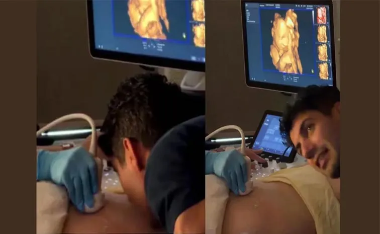 Baby girl in mommys tummy smiles After daddys voice during ultrasound
