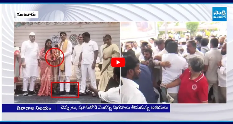 షూస్ వేసుకొని వెంకన్న విగ్రహం తీసుకున్న కేంద్ర మంత్రి పెమ్మసాని