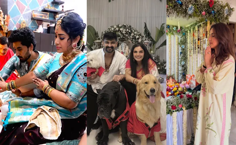 ఫ్యామిలీతో టాలీవుడ్ హీరో..  గణపతి పూజలో బుల్లితెర జంట