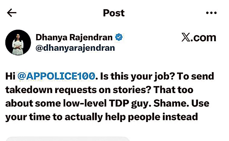 Guntur police complaint citing the FBI regarding post by journalist Dhanya Rajendran