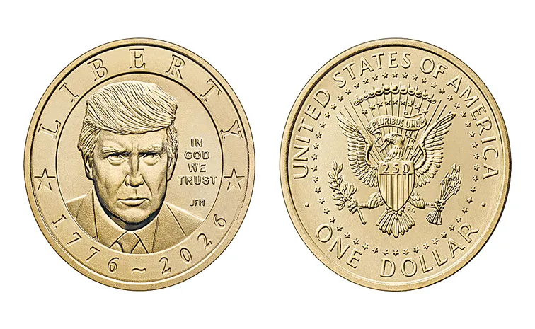 US Mint producing a gold-finished coin featuring President Trump image