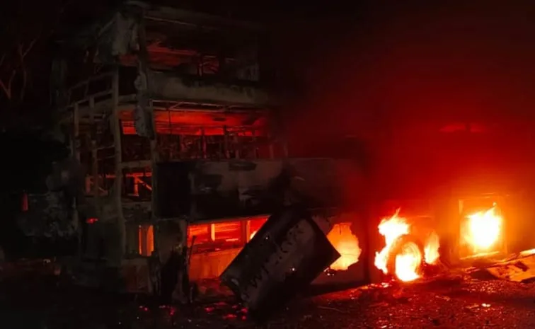 Fire In Private Travel Bus In Anantapur District