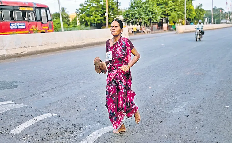 47-year-old Ramabai Ranveer started the race wearing slippers