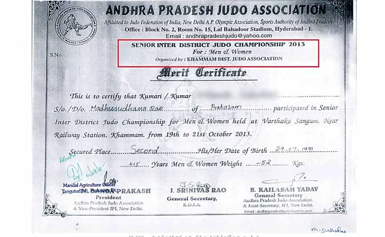 Judo competitions in the junior category were held in Khammam in 2013