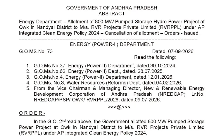 RVR withdraws from Owk Pumped Storage Project