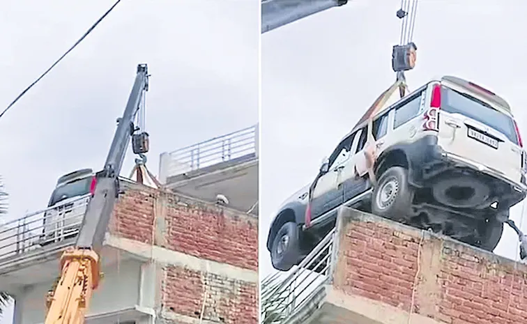 Bihar man lifts new SUV to 2nd-floor rooftop, protect it from theft
