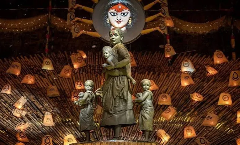 Kolkata Puja Pandal turns thousands of old Newspapers