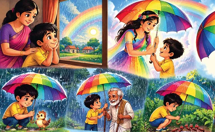 ఇంద్రధనుస్సు గొడుగు మాయ.. బుజ్జి చేసిన పనికి అక్క ఫిదా!