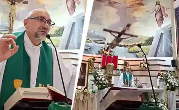 Priest speaks about death in sermon dies moments later as cross falls on him