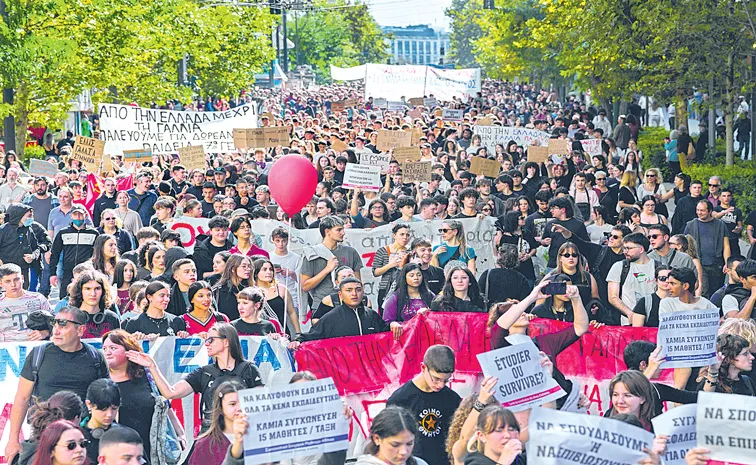 Thousands of students and teachers took to the streets across Greece