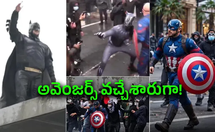 Super Heroes Black Panther Captain America Join France Protests