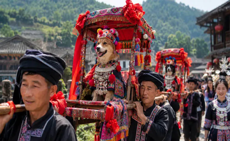 Chinese village carries dogs on sedan chairs in centuries-old festival 2