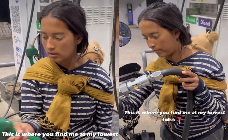 Ladakh woman seen working at petrol pump with baby on back goes viral